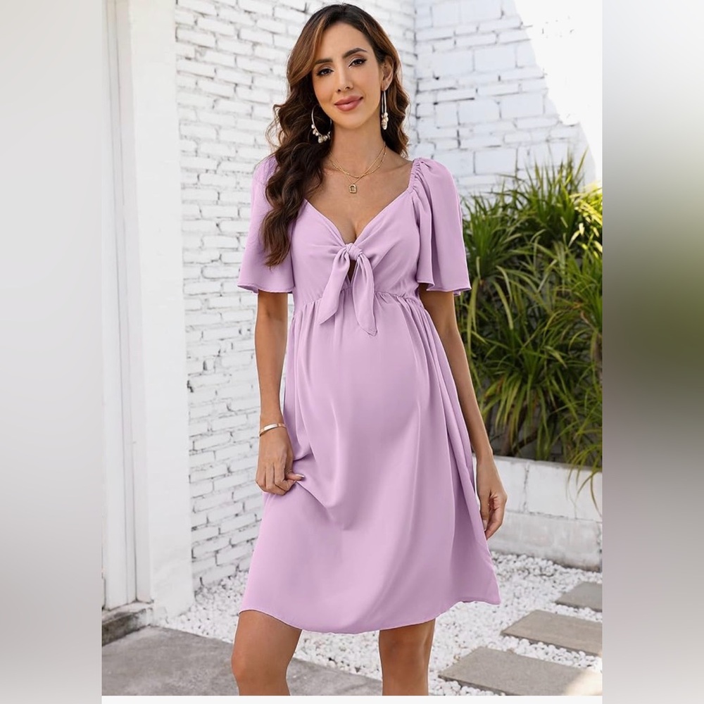 Lilac Tie-Front Midi Dress